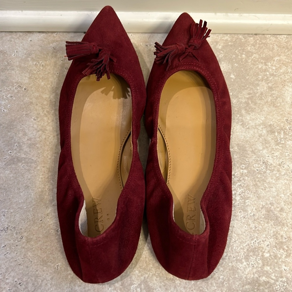 J Crew Lottie Maroon Suede Tassel Flats size 7